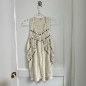 Free People Trinity boho crochet knit eyelet beaded top Size L